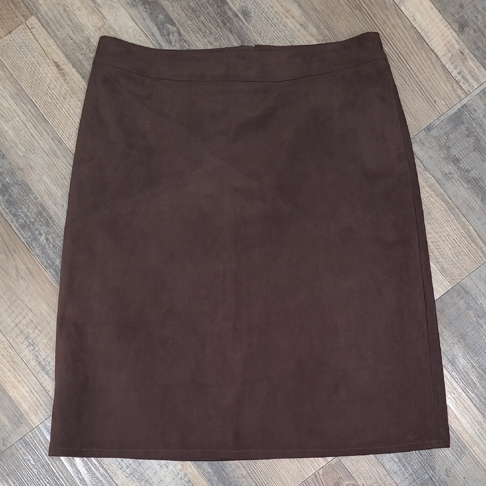 Chocolate Brown Size 14 Faux Suede Midi Skirt Chico's